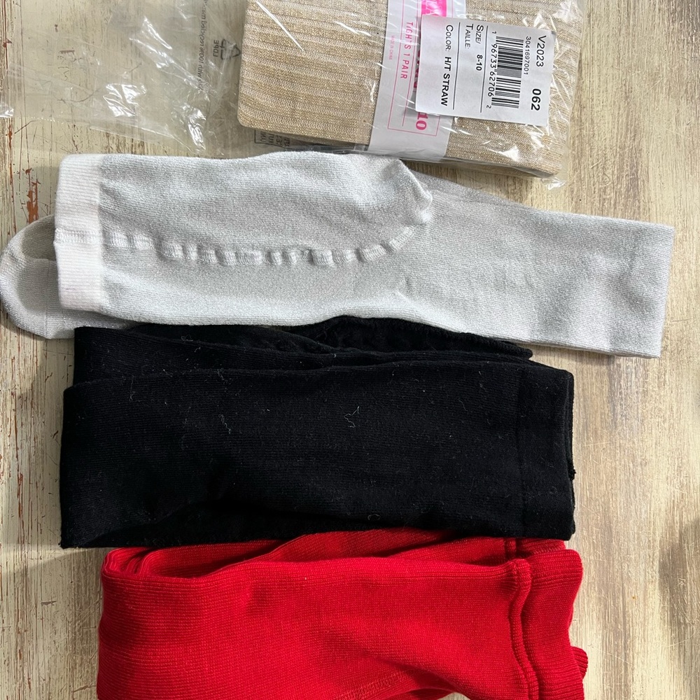 Bundle of FOUR Tights - White, Black, Red, and Gold